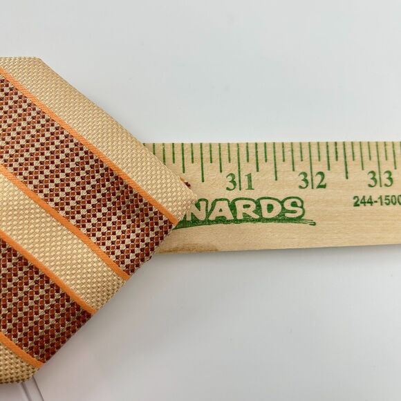 Vintage Dona/Dona Tan Orange Brown Diagonal Stripe 100% Silk Long Tie - Picture 9 of 9